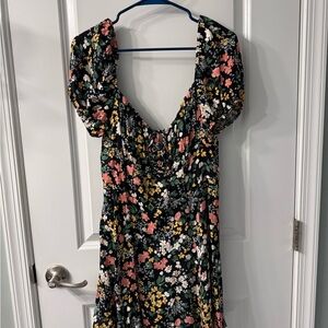 Reformation Black, Pink and Orange Puff Sleeve Mini Sundress